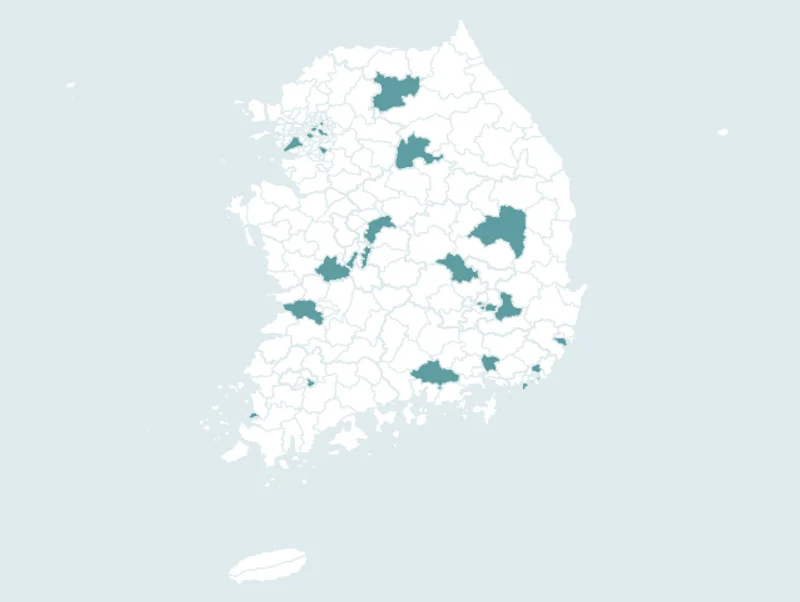 대도시, 신도시 + 광역시 원도심 + 비수도권 거점 도시 지도