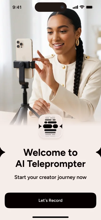 AI Teleprompter — Welcome screen