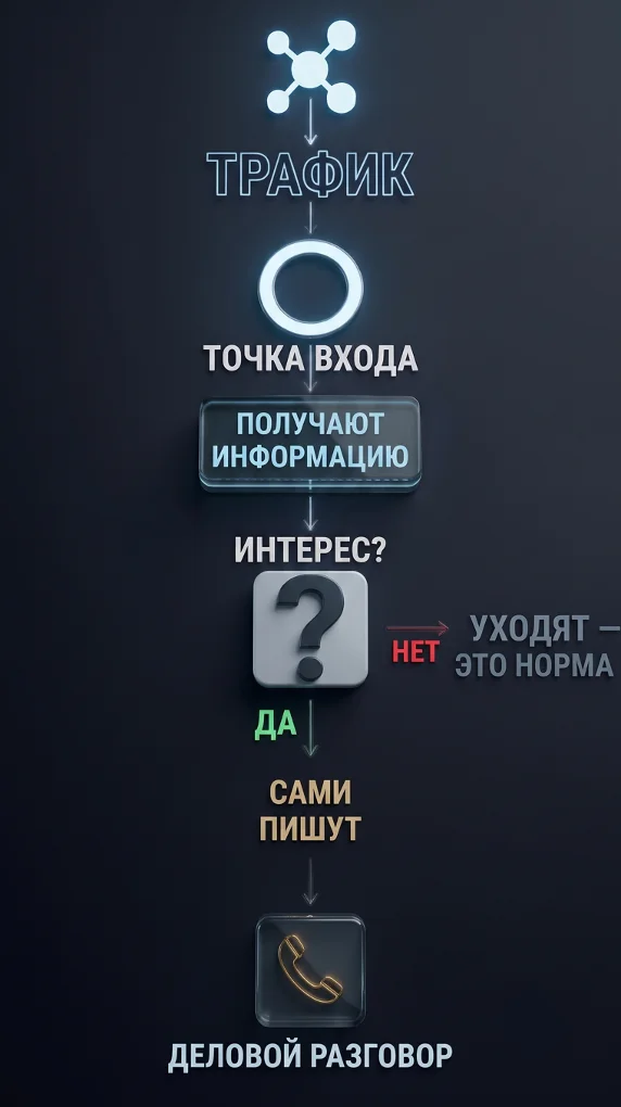 Схема пути человека внутри системы от трафика до делового разговора
