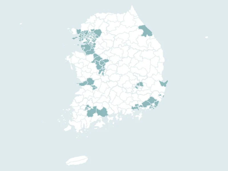 수도권, 광역시 + 비수도권 거점 도시 지도