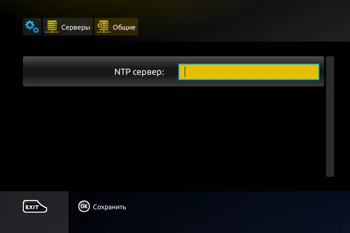 Вкладка «Общие» раздела «Серверы» с полем «NTP сервер»
