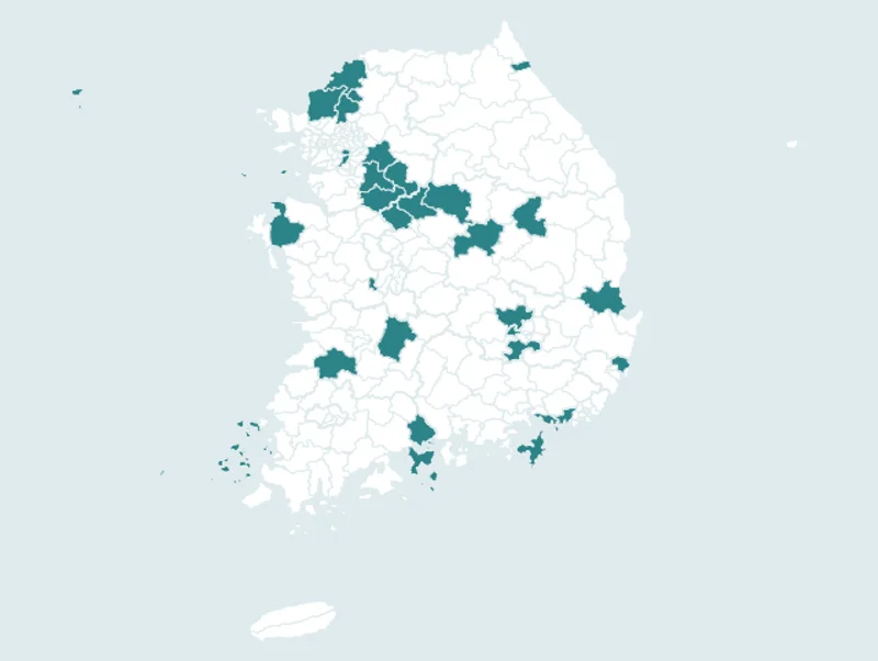 신도시 + 비수도권 중견·산업 도시 + 농어촌 지도