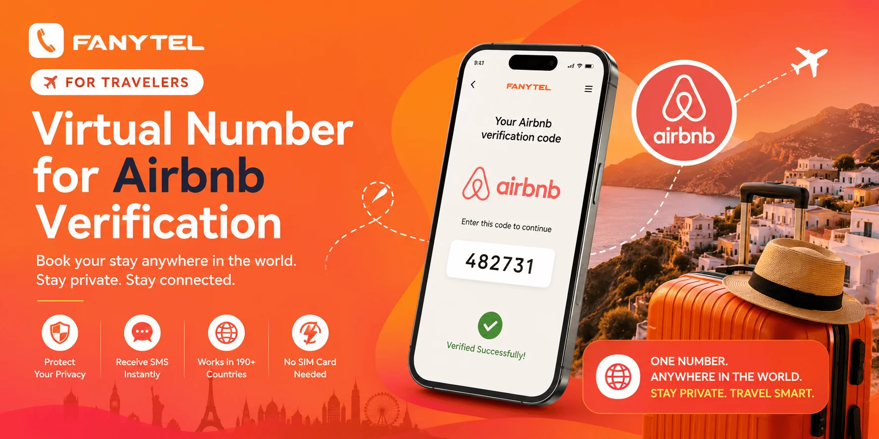 Fanytel virtual number for Airbnb verification - book anywhere privately, no SIM card needed