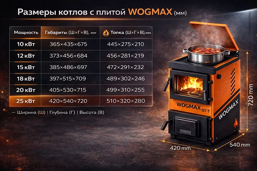 Твердопаливний котел з плитою Wogmax GT-T 15 кВт - котел камінного