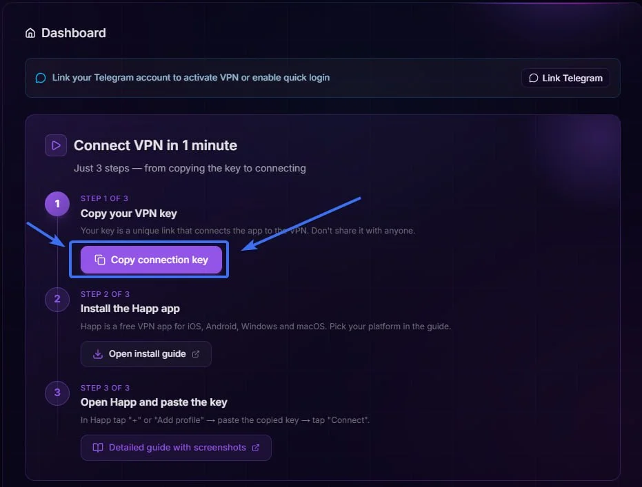 Maximum VPN setup screenshot