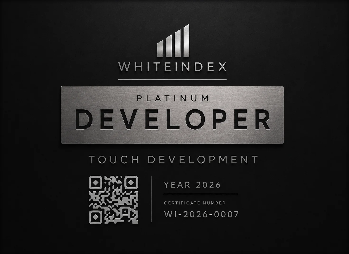WhiteIndex Platinum Developer Certificate — TOUCH Development