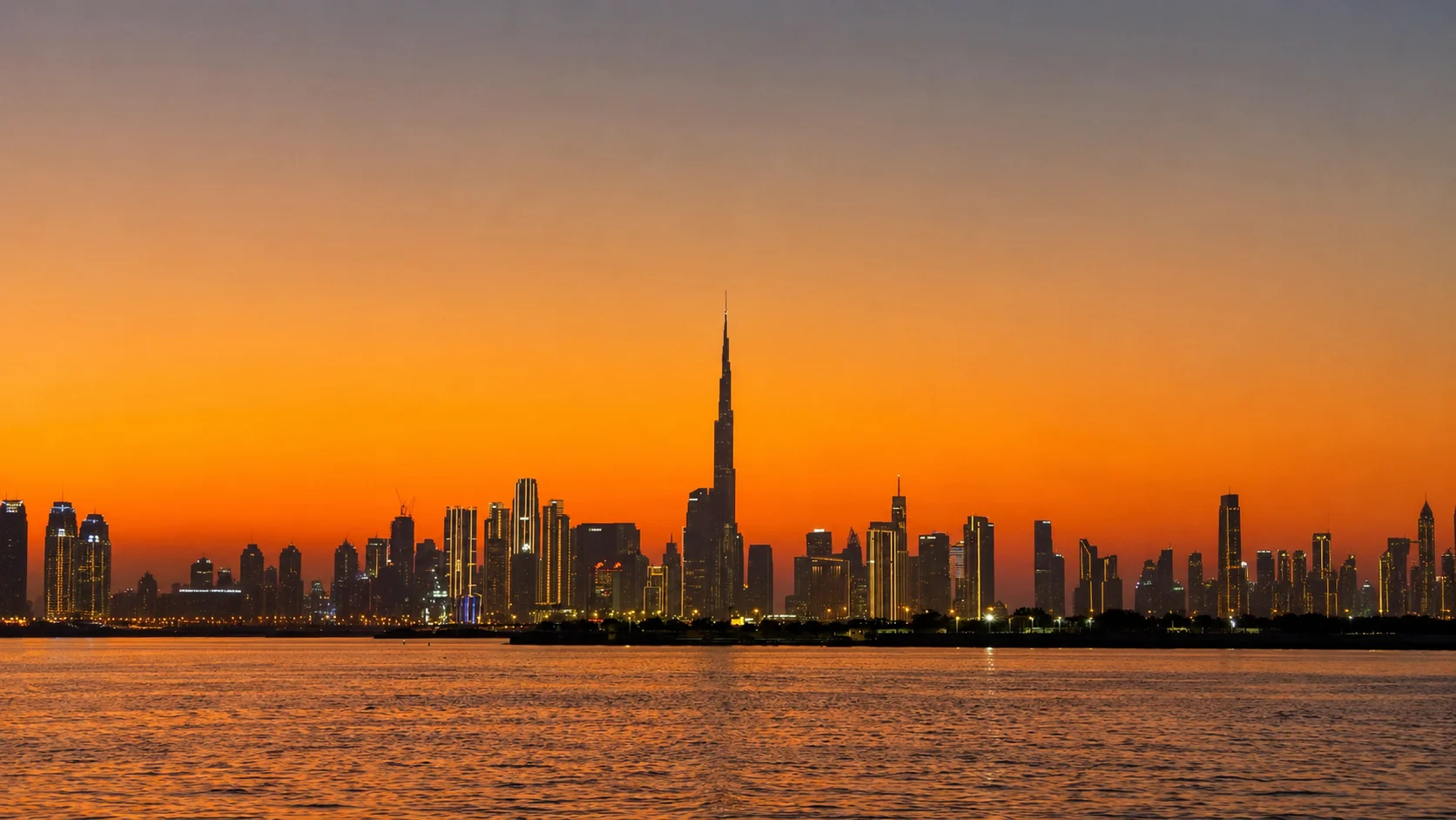 Dubai skyline at sunset — luxury real estate for sale in Dubai